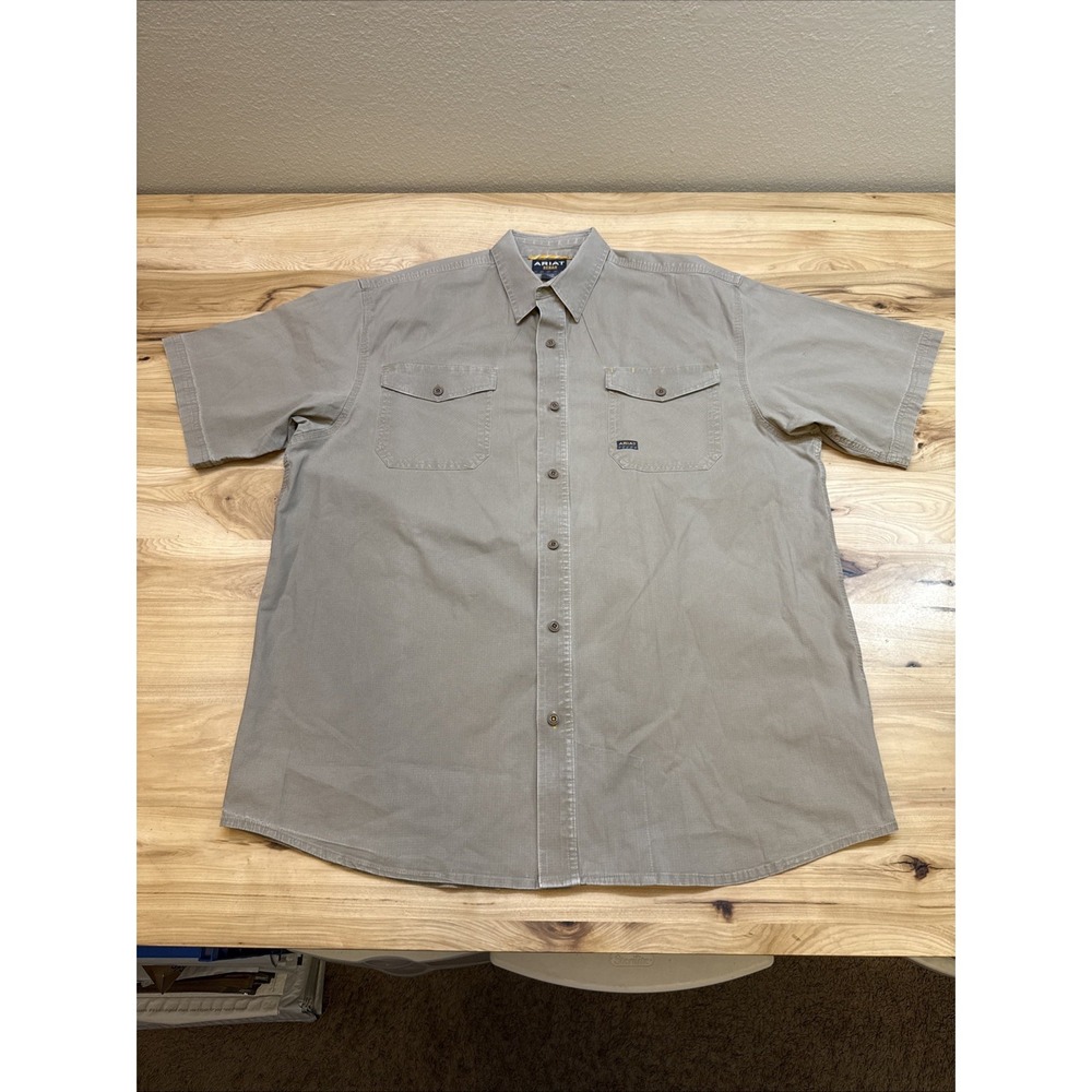 Ariat Shirt Mens XL Brown Rebar DuraStretch Workwear Short Sleeve Logo Ripstop